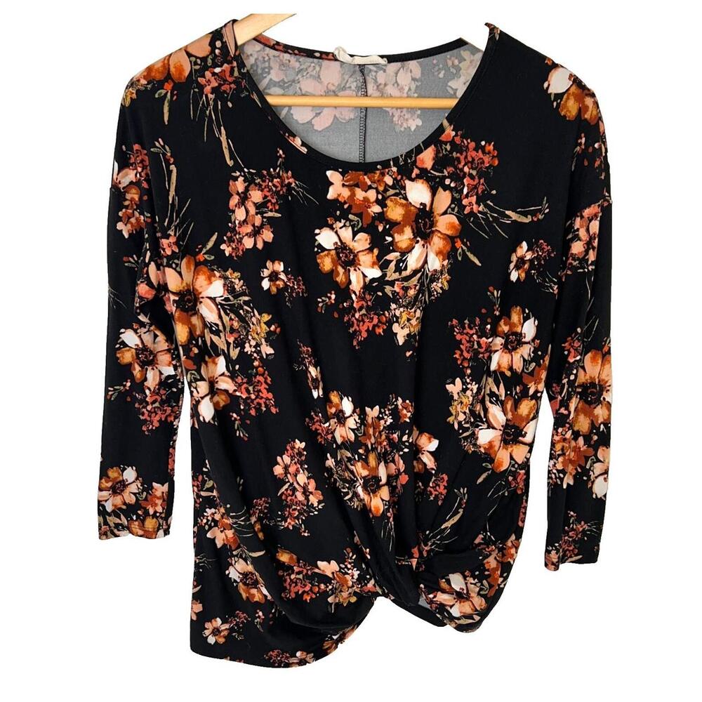Reb Blouse Women S Black Floral Print Slim Front